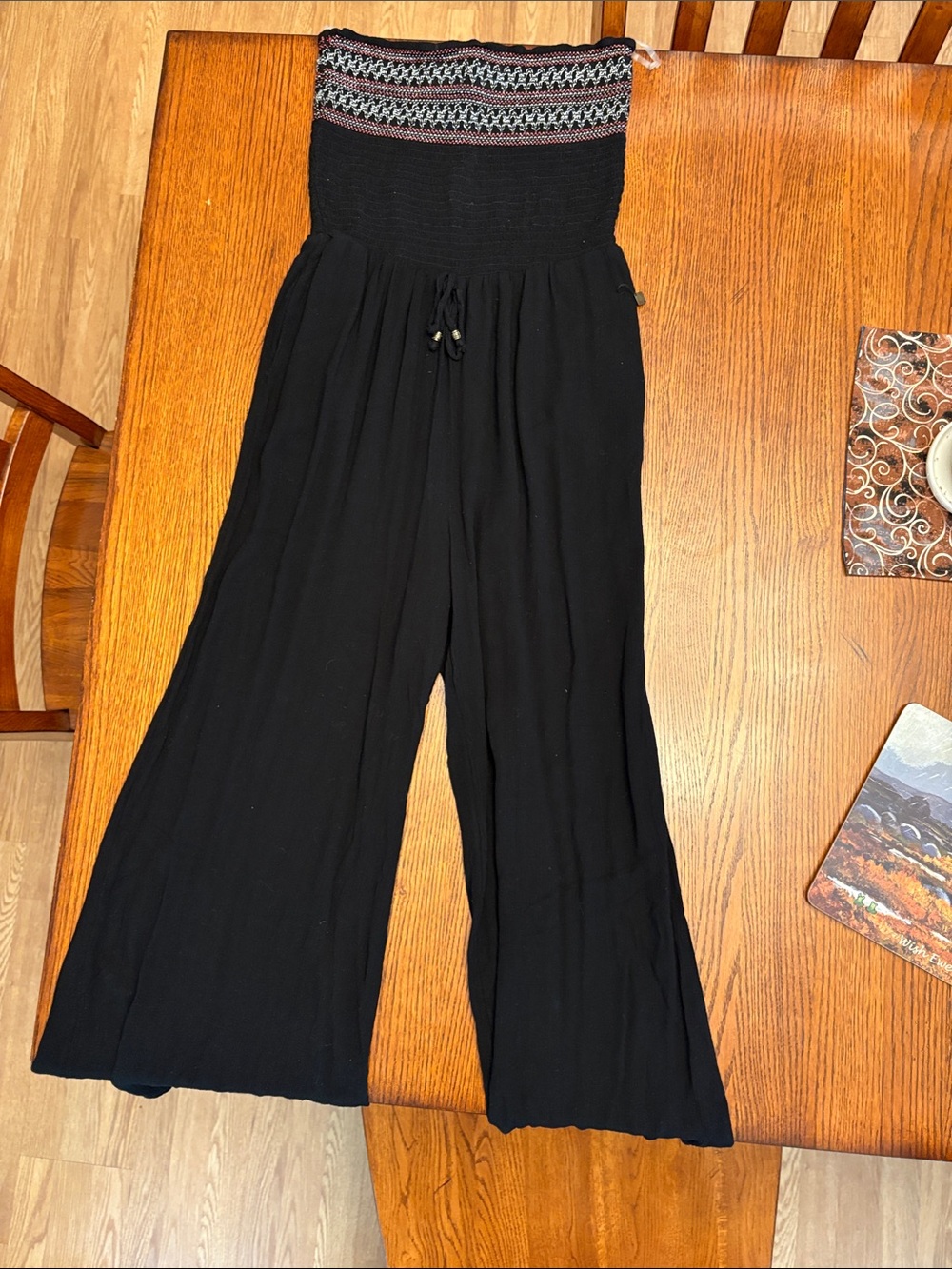 Superdry Black Strapless Wide-Leg Jumpsuit with Patterned Bodice - Picture 12 of 13